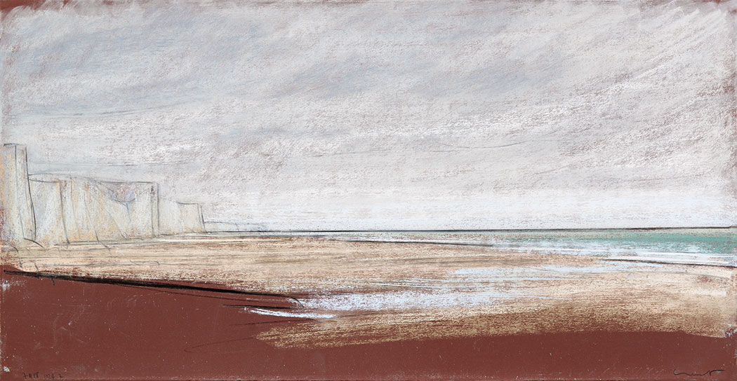 Pastel sec d'un paysage terne de bords de mer avec falaise