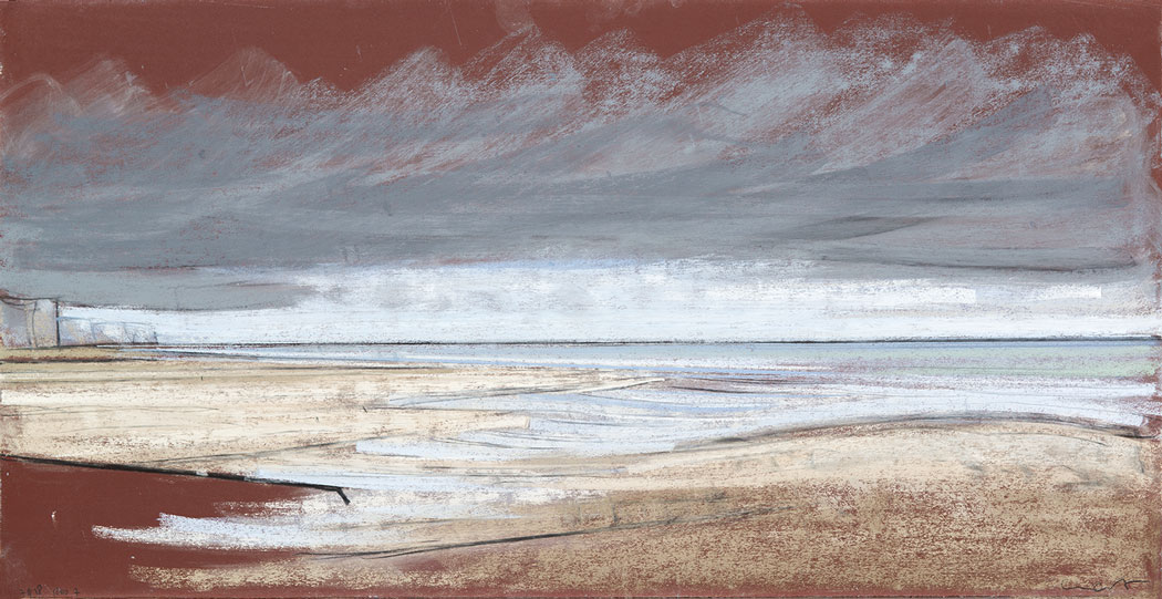 Pastel sec avec ciel gris de la mer et des falaises