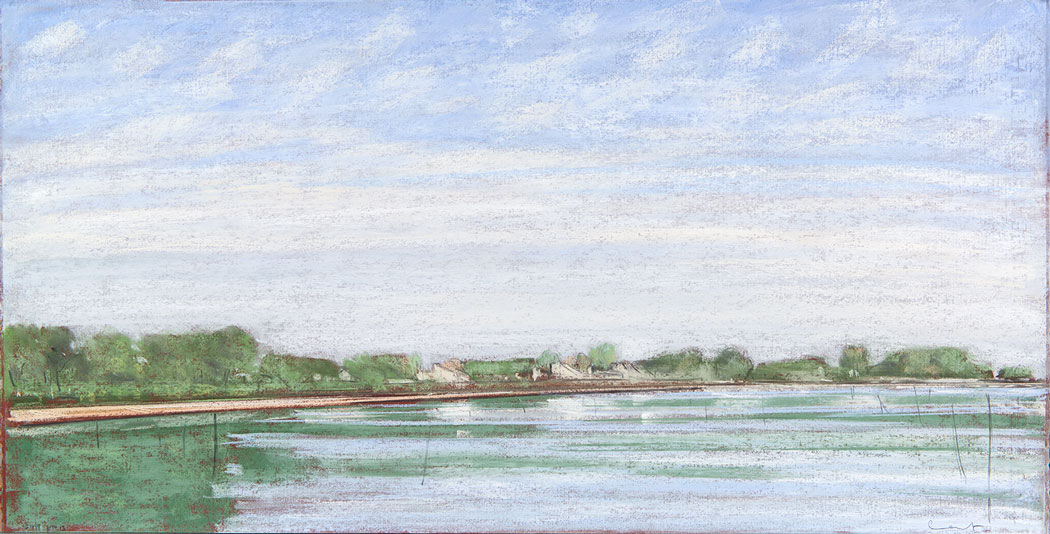 Pastel sec d'un paysage valloné de Charpont en Eure et Loire