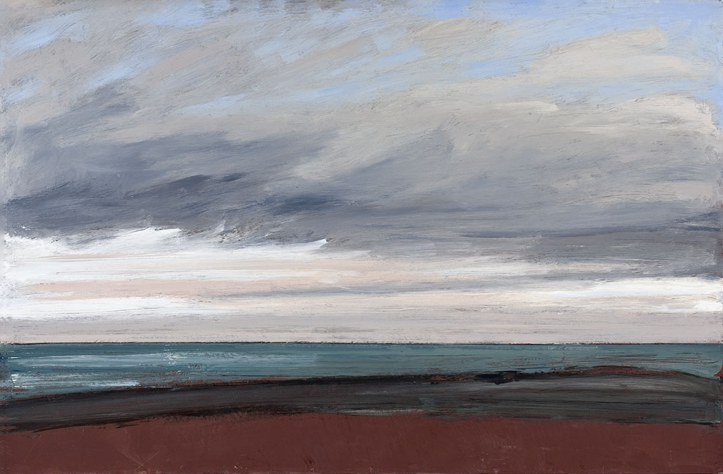 Peinture à l'huile sur bois de la mer et d'un ciel orageux